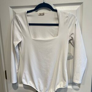 Free People White Square Neck Bodysuit